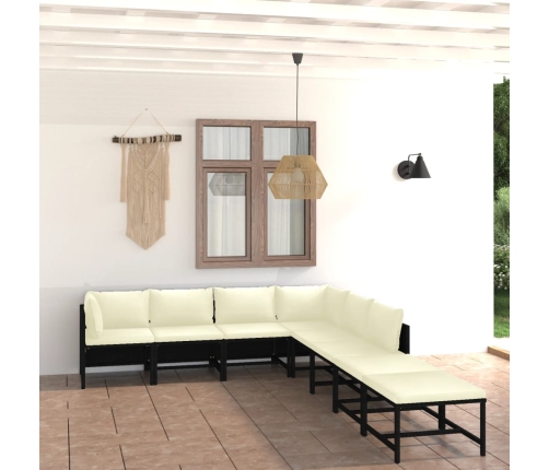 Set de muebles de jardín 8 pzas y cojines ratán sintético negro