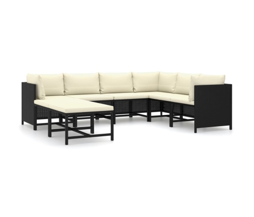 Set de muebles de jardín 8 pzas y cojines ratán sintético negro