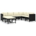 Set de muebles de jardín 8 pzas y cojines ratán sintético negro