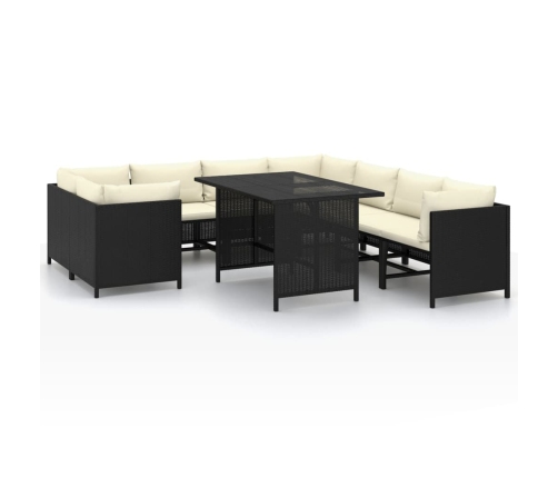 Set de muebles de jardín 9 pzas y cojines ratán sintético negro