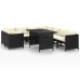 Set de muebles de jardín 9 pzas y cojines ratán sintético negro
