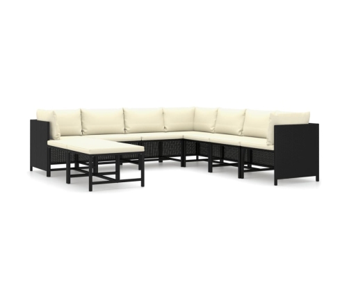 Set de muebles de jardín 9 pzas y cojines ratán sintético negro