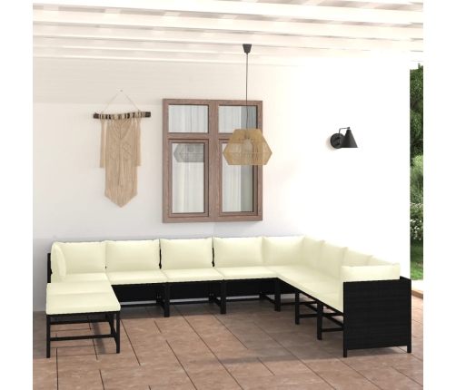 Set de muebles de jardín 9 pzas y cojines ratán sintético negro