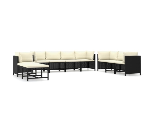 Set de muebles de jardín 10 pzas cojines ratán sintético negro