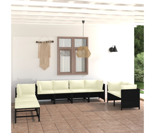 Set de muebles de jardín 10 pzas cojines ratán sintético negro