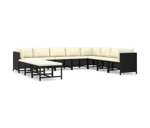 Set de muebles de jardín 11 pzas cojines ratán sintético negro