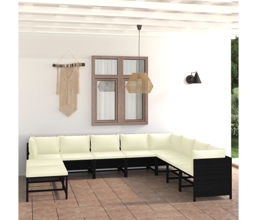 Set de muebles de jardín 11 pzas cojines ratán sintético negro