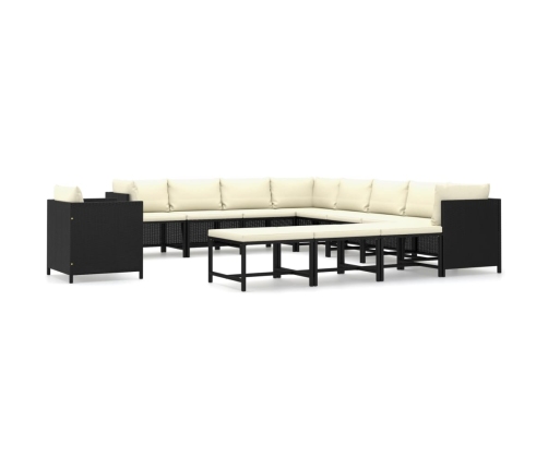 Set de muebles de jardín 12 pzas cojines ratán sintético negro