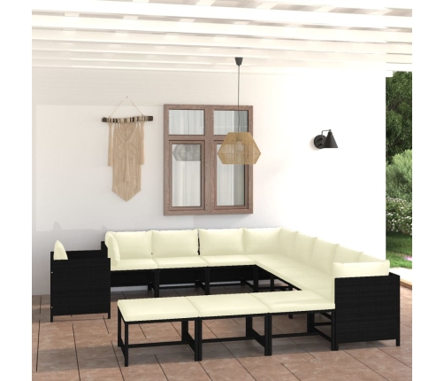 Set de muebles de jardín 12 pzas cojines ratán sintético negro