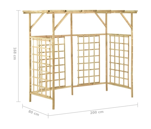 Pérgola de jardín para 3 cubos de basura madera pino impregnada