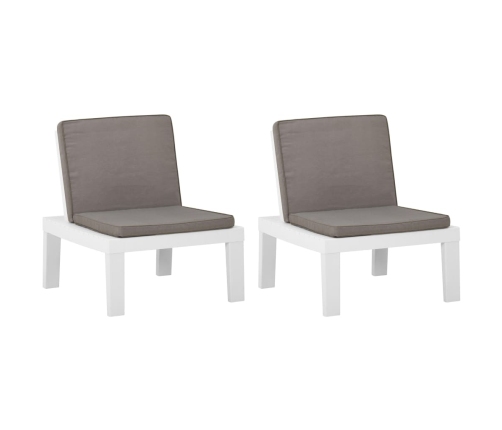 vidaXL Sillones de jardín con cojines 2 unidades plástico blanco