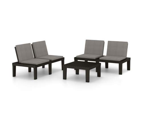 Set de muebles de jardín 3 piezas con cojines plástico gris