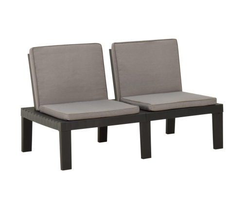 Set de muebles de jardín 3 piezas con cojines plástico gris
