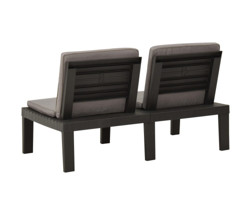 Set de muebles de jardín 3 piezas con cojines plástico gris