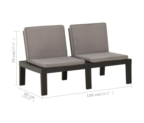 Set de muebles de jardín 3 piezas con cojines plástico gris