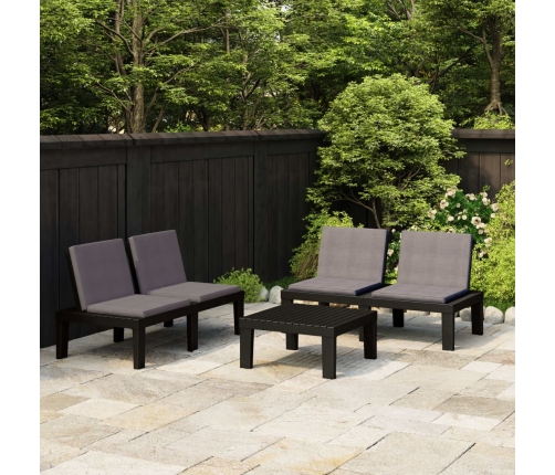 Set de muebles de jardín 3 piezas con cojines plástico gris