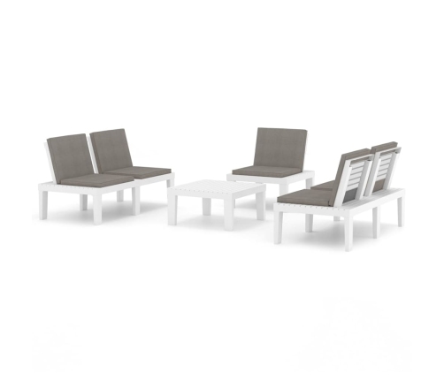 Set de muebles de jardín 4 piezas con cojines plástico blanco