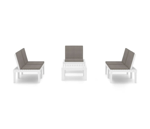 Set de muebles de jardín 4 piezas con cojines plástico blanco