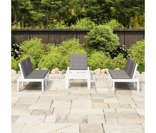 Set de muebles de jardín 4 piezas con cojines plástico blanco
