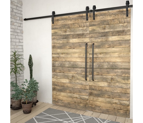 Kit de herrajes de puertas correderas acero negro 2 uds 200 cm