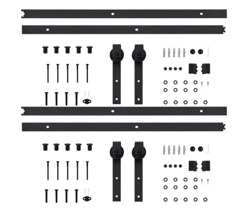 Kit de herrajes de puertas correderas acero negro 2 uds 200 cm