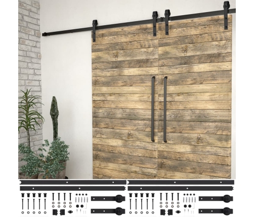 Kit de herrajes de puertas correderas acero negro 2 uds 200 cm