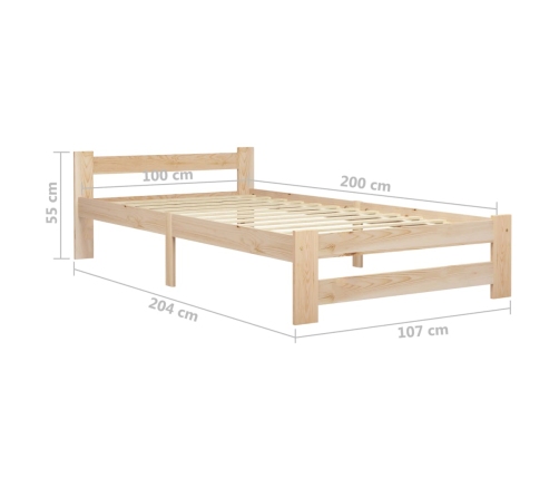 Estructura de cama de madera maciza de pino 100x200 cm