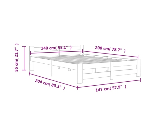 Estructura de cama sin colchón madera maciza de pino 140x200 cm