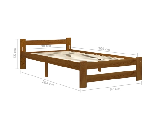 vidaXL Estructura de cama madera maciza pino marrón miel 90x200 cm