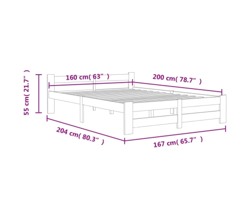 Estructura cama sin colchón madera pino marrón miel 160x200 cm