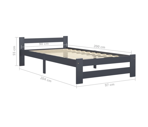 Estructura cama sin colchón madera pino gris oscuro 90x200 cm