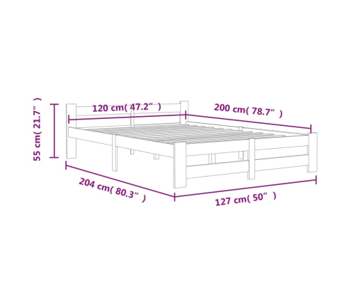 Estructura de cama madera maciza de pino gris oscuro 120x200 cm