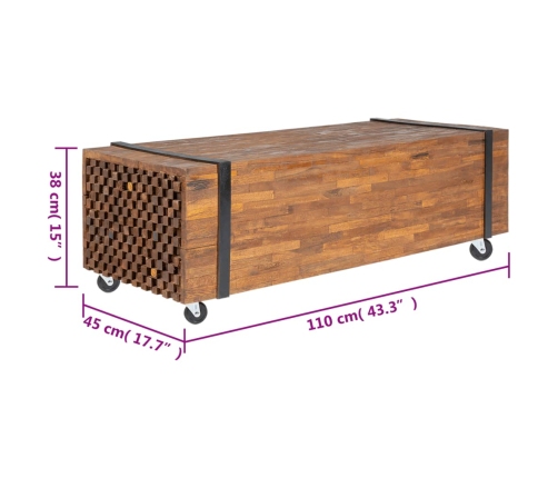 Mesa de centro de madera maciza de teca 110x45x38 cm