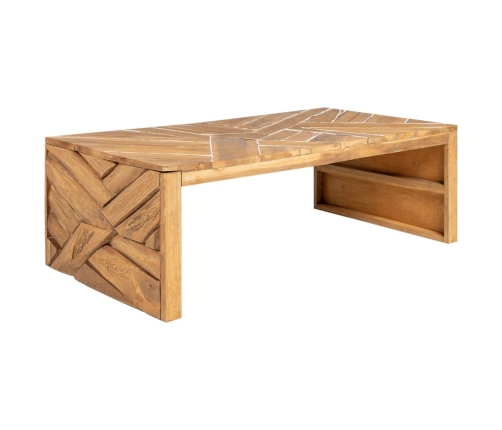 Mesa de centro madera maciza de teca erosionada 110x35x38 cm