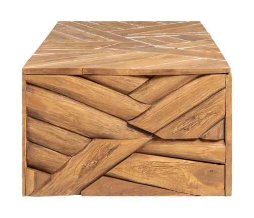 Mesa de centro madera maciza de teca erosionada 110x35x38 cm