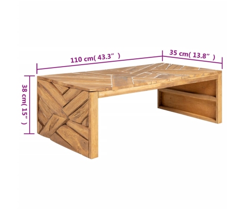 Mesa de centro madera maciza de teca erosionada 110x35x38 cm