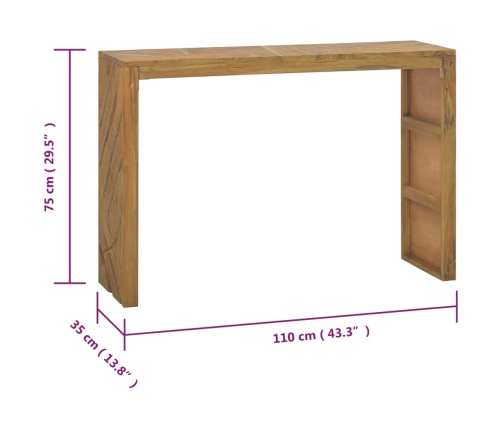 Mesa consola de madera maciza de teca 110x35x75 cm