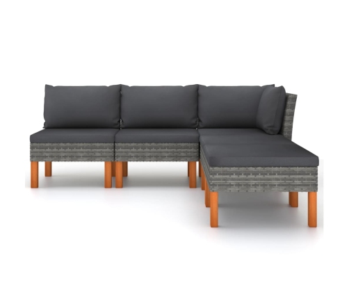 Set de muebles de jardín 6 pzas y cojines ratán sintético gris