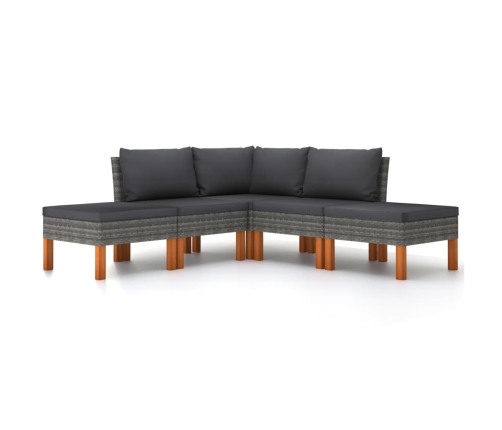Set de muebles de jardín 6 pzas y cojines ratán sintético gris