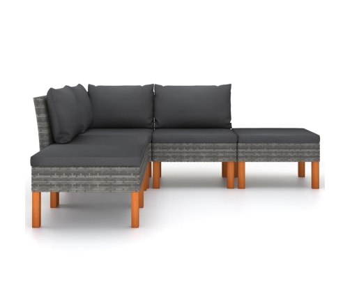 Set de muebles de jardín 6 pzas y cojines ratán sintético gris