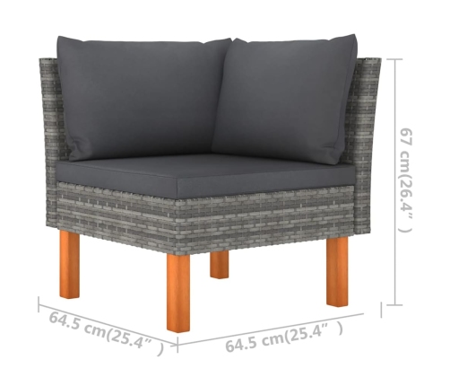 Set de muebles de jardín 6 pzas y cojines ratán sintético gris