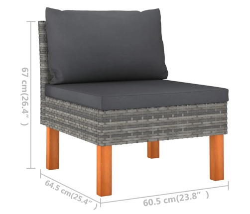 Set de muebles de jardín 6 pzas y cojines ratán sintético gris