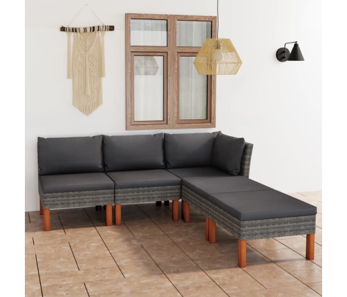 Set de muebles de jardín 6 pzas y cojines ratán sintético gris