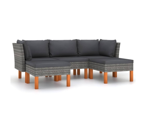 Set de muebles de jardín 5 pzas y cojines ratán sintético gris