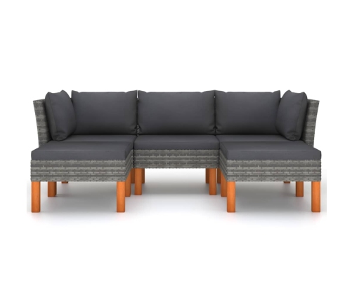 Set de muebles de jardín 5 pzas y cojines ratán sintético gris