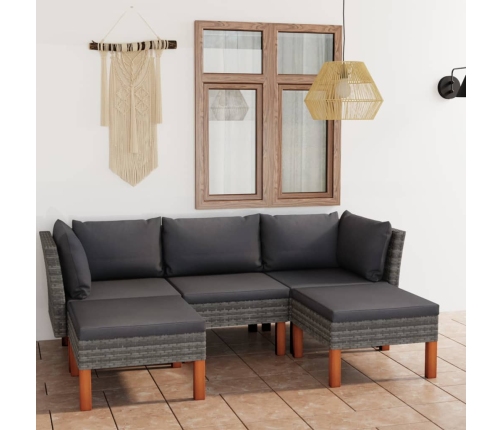 Set de muebles de jardín 5 pzas y cojines ratán sintético gris