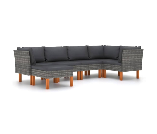 Set de muebles de jardín 6 pzas y cojines ratán sintético gris