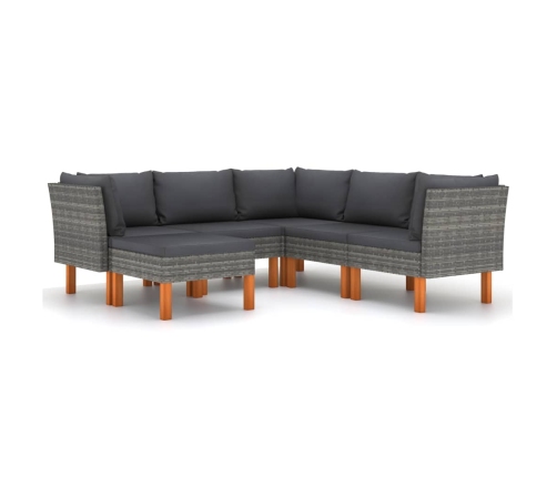 Set de muebles de jardín 6 pzas y cojines ratán sintético gris