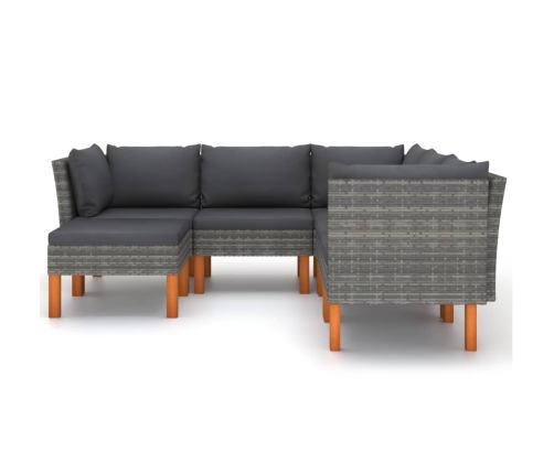 Set de muebles de jardín 6 pzas y cojines ratán sintético gris