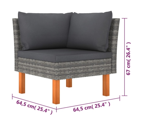 Set de muebles de jardín 6 pzas y cojines ratán sintético gris